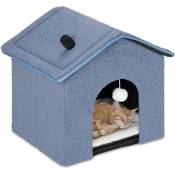 Niche pliable et moelleuse, cachette pour chat ou petit chien, h x l x p : 44 x 48 x 45 cm, intérieur, bleue - Relaxdays
