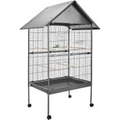 Tectake - Cage à oiseaux en Finition martelée Tiroir, 4 perchoirs réglables, gamelle et distributeur d'eau inclus - gris anthracite
