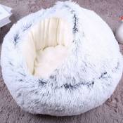 Panier pour chat avec capuche en peluche en forme de donut pour animal domestique, coussin en fausse fourrure, lit doux et moelleux pour chatons et