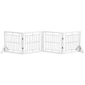 Barrière de sécurité pour animaux autoportante - barrière modulable pliable 4 panneaux - 2 pieds support - acier noir bois blanc
