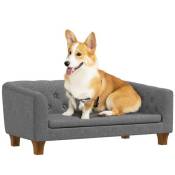 Canapé chien lit pour chien style Chesterfield dossier capitonné coussin moelleux pieds bois polyester gris
