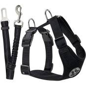 Ensemble harnais et laisse, harnais de gilet noir en tissu respirant réglable multifonction avec ceinture de sécurité, Tour de poitrine de 27,5 à 37