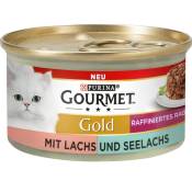12x85g Gourmet Gold Recettes raffinées Duo saumon, colin - Sachet pour chat