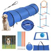 Set d'agility pour chiens 5 en 1 Entraînement pour chiens avec tunnel boîte de pause anneau de saut barres de slalom - Bleu, orange - Einfeben