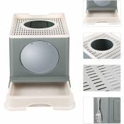 Toilette pour chat Bac à Litière Fermé détachable portable Facile à nettoyer avec tiroir beaucoup d'espace gris 483934cm