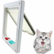 Chatière magnétique – avec porte battante et serrure à 4 voies pour chats, chatons et chiots, petite taille (19,7 cm x 19 cm x 2 cm), blanche