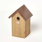 HOMESCAPES Cabane à oiseaux pour mésanges bleues en bois avec toit en cuivre - Naturel