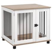 Cage pour chien animaux sur pied - porte verrouillable - acier noir panneaux blanc chêne clair