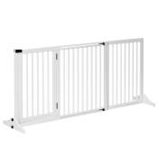 Barrière de sécurité chien barrière autoportante longueur réglable porte verrouillable intégrée dim. 113-166L x 36l x 71H cm sapin blanc