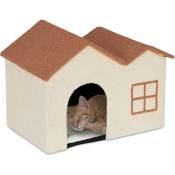Maison pour chat, refuge pliable pour chatons, petits chiens, hlp : 44,5x62,5x40,5 cm, abri d'intérieur, beige - Relaxdays