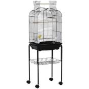 PawHut Cage à oiseaux volière amovible sur roulettes - toit ouvrant, tiroir déjection, 2 perchoirs, 2 trappes, porte, 2 mangeoires, 2 poignées - étagè