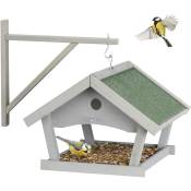 Relaxdays - Mangeoire d'extérieur pour oiseaux, à suspendre, nichoir en bois, h x l x p : 35 x 42,5 x 40,5 cm, grise