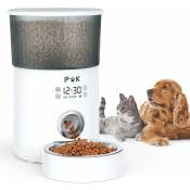 Puppy kitty 4L Distributeur de Croquettes pour Chats et Chiens, avec Bol en Acier Inoxydable, 10S Vocal Programmable, Écran Tactile, 1-5 repas, Blanc