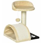 Arbre à chat griffoir grattoir design jeu boule suspendue + plateforme peluche sisal naturel beige - Beige