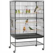 Yaheetech - Grande Volière Cage Oiseaux sur roulettes Canaries Perroquet Perruches Cacatoès Ara 2 Étages avec Support 79 x 52 x 132 cm