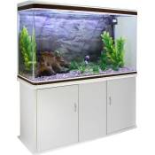 Aquarium Blanc de 300 Litres, Kits et Accessoires de Démarrage, Graviers Naturels, Meuble BLANC, 143,5cm x 120,5cm x 39 cm