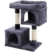 Arbre à chat colonne en sisal pour aiguiser les griffes 2 niches luxueuses maison de jeu meubles pour chatons chats et félins 84 cm couleur gris foncé