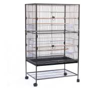 Cage à Oiseaux Volière Amovible, avec Support de Rangement Noir 78 x 52 x 132 cm - Aqrau