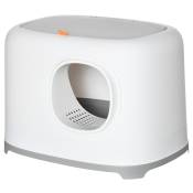 PawHut Bac à litière pour chat maison de toilette fermée avec couvercle et pelle, Plastique (PP), 55L x 40l x 39H cm, blanc