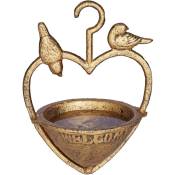Bain d'oiseaux à suspendre, au design antique, inscription welcome, fonte de fer, hlp 21x15,5x12,5 cm, doré - Relaxdays