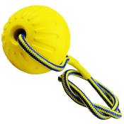 Balle de lancer, balle en caoutchouc pour chien avec corde élastique, balle de jouet pour chien (jaune)