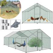 Poulailler extérieur Toit du poulailler, Acier galvanisé Petit poulailler Enclos extérieur avec protection solaire Cage à poules, 3 x 6 x 2 m - Aufun