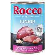 6x400g dinde, cœurs de veau, riz Junior Rocco Nourriture humide pour chien