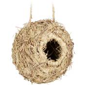 Relaxdays - nid d'oiseau, à suspendre, déco de balcon, terrasse, jardin, tressé, en paille, HxLxP : 10x10x10 cm, naturel