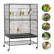 Grande Volière Cage Oiseaux sur Roulettes Canaries Perroquet Perruches Cacatoès Ara 2 Étages avec Support 79 x 52 x 132 cm