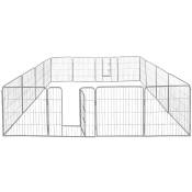 Parc Enclos Cage pour Chiens Chiots Animaux Lapin Métal Solide 16 Panneaux 100 cm Argent Petigi