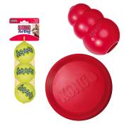 Pack malin : 3 jouets KONG - S (frisbee, Kong Classic S, 3 balles de tennis M)
