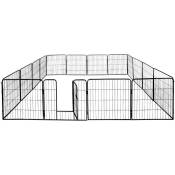 Parc Enclos Cage pour Chiens Chiots Animaux Lapin Métal Solide Petigi 16 Panneaux 60 cm