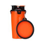 Bol pliable pour chien, bol pliable pour chien bol d'eau portable étanche pour animaux de compagnie 2 en 1(orange)