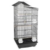 Cage Oiseaux B.LIVEM® Poignée Portable 4 Mangeoires 3 Perchoirs Noir 46*35.5*99cm