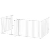 PawHut Barrière de sécurité barrière de protection parc enclos chien pliable modulable 8 panneaux avec porte hauteur 90cm blanc
