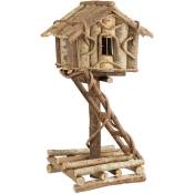 Relaxdays - Nichoir à oiseaux décoration maison à oiseaux en bois sur pied à poser villa fait main, nature