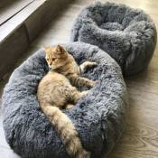 Rond en Peluche pour Animal Domestique Nest Deep Sleep Pet Matelas épais Chaud Chien Chat Chaton Lit Litière 50cm Gris foncé