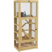 Cage pour rongeurs petits animaux en bois 5 niveaux - échelle, niche, balançoire, plateau amovible, abreuvoir - Beige