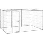 Chenil extérieur cage enclos parc animaux chien extérieur acier galvanisé avec toit 7,26 m²