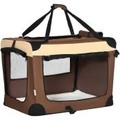 Pawhut - Sac de transport pour chien et chat pliable - poignée, 3 entrées zippées, poche - coussin amovible inclus - acier oxford polyester marron