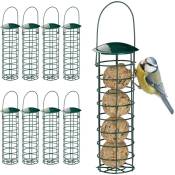 Mangeoire pour oiseaux à accrocher, lot de 9, borne à nourriture pour oiseaux, avec toit, fer 31 cm, vert foncé