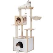 Dripex - Arbre à chat moderne en bois avec armoire de rangement et niche spacieuse pour chat, grand perchoir supérieur et hamac, griffoir recouvert