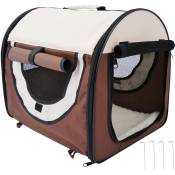 Pawhut - Sac de transport pour chien et chat pliable - poignée, entrée zippée, fenêtres maillées enroulables- coussin inclus - acier oxford marron