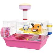 PawHut Cage à hamster rat rongeur multicolore avec plateforme, biberon eau, roue, maisonnette, 34 x 27 x 25 cm, rose