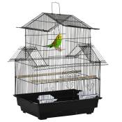 PawHut Cage à oiseaux design maison mangeoires perchoirs 3 portes plateau excrément amovible + poignée transport noir