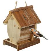 Relaxdays - Mangeoire à oiseaux, en bois, à suspendre, avec écorce et réservoir, h x l x p : 20 x 15,5 x 13 cm, nature