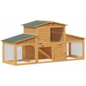 Cadoca - Résidence Clapier en bois 2 étages 210x71x100 cm pour lapins petit enclos animaux clapier d'extérieur cage rongeurs