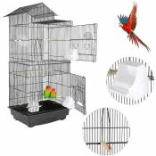 Cage à Oiseaux 46 x 35,5 x 99 cm Poignée Portable 4 Mangeoires 3 Perchoirs Cage pour Perruche Calopsitte Conure Pinson Canaris