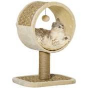 Pawhut - Arbre à chat rond style cosy chic griffoir grattoirs sisal jeu suspendu souris niche avec coussin cordes d'algues tressées peluche courte