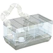 Cage rongeur hamster - tunnel, poignée, accessoires - plastique acier gris blanc